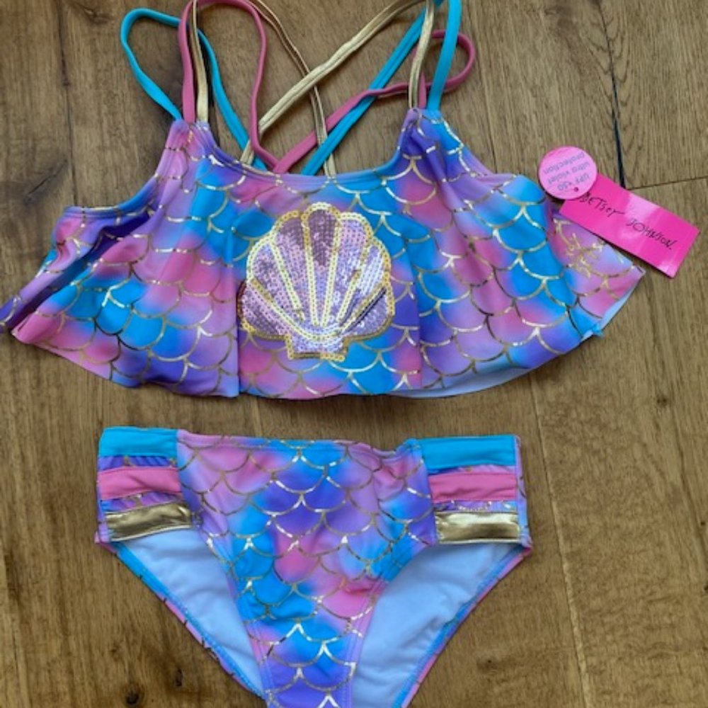NWT Betsey Johnson Mermaid Bikini - Girls Size XL (14)